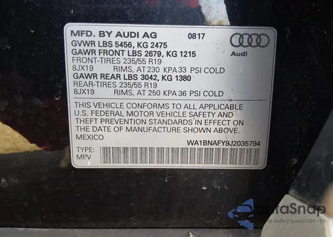 2018 Audi Q5 2.0T Premium/2.0T Tech Premium from USA, damaged, VIN WA1BNAFY9J2035794